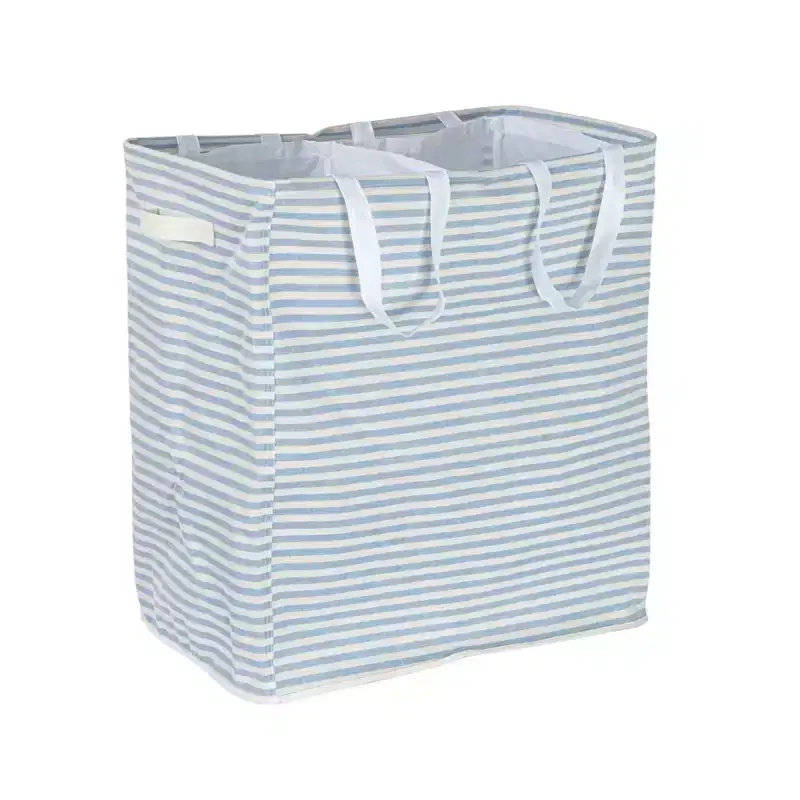 Rectangular Double Sorter with Handles, Blue and White Stripe