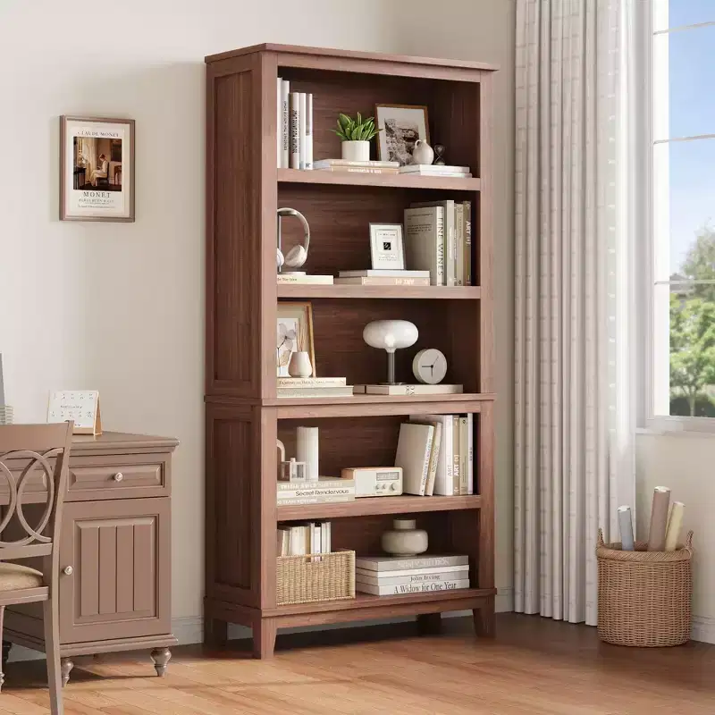 Modern 71 Inch 5-Tier Wooden Bookcase  Adjustable Bookshelves, Sturdy Floor Standing Display Shelf for Small Spaces, Apartment, Office, Bedroom