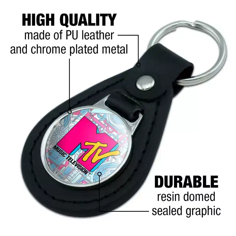 Mtv Techno Neon Logo Black Leather Keychain