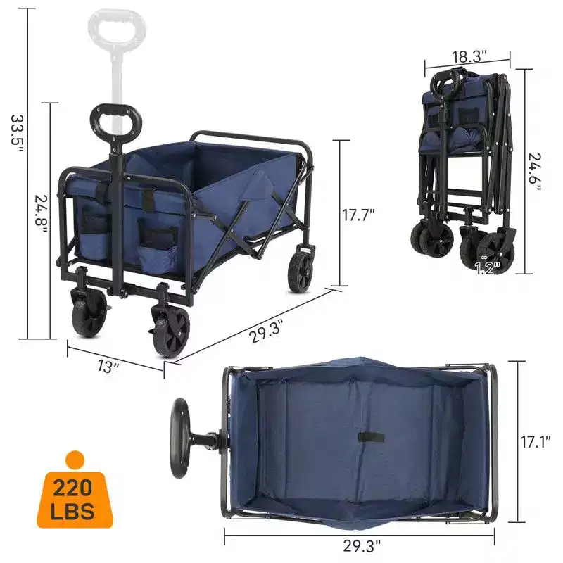 Karl Home 29.3'' W Blue Garden Cart Portable Collapsible Utility Wagon