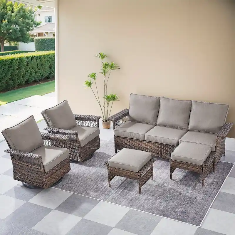 Gymojoy 5-Piece Wicker Outdoor Patio Sofa Chairs And Ottoman - Brown