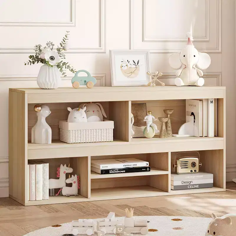 Toy Storage Organizer 6 Cubes Kids Bookshelf Wooden Storage Cabinet Playhouse Shelves for Boys Girls Toy Bookcase Playroom, Wood