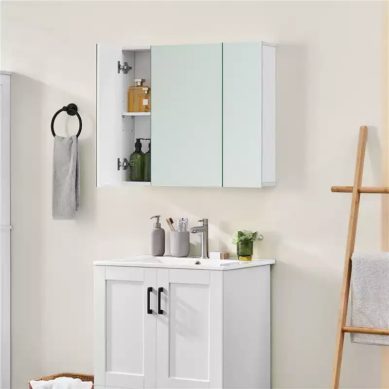 Yaheetech Frameless Mirror Cabinet with Three Frameless Mirrored Doors and Adjustable Shelf for Living Room, Laundry Room, Mudroom