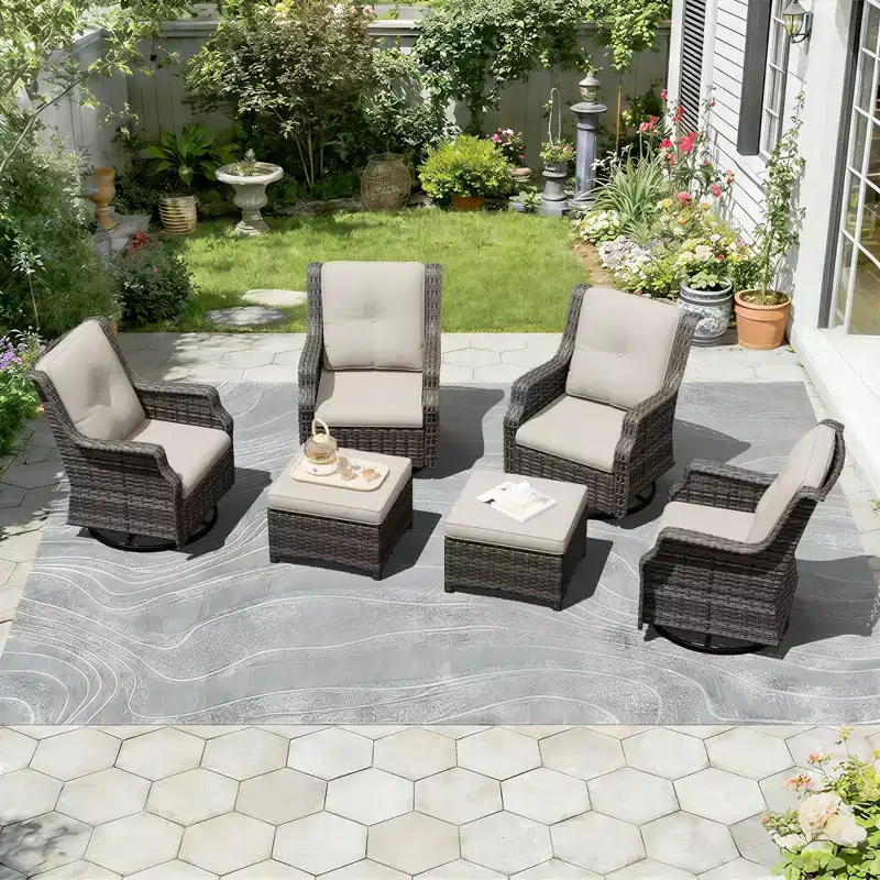 UPTIOT 6-Piece Swivel Rocker Set with Ottoman: 360 Rotation & All-Weather Olefin Fabric