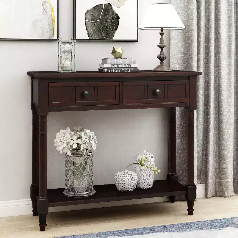 Console Table with Two Drawers and Bottom Shelf