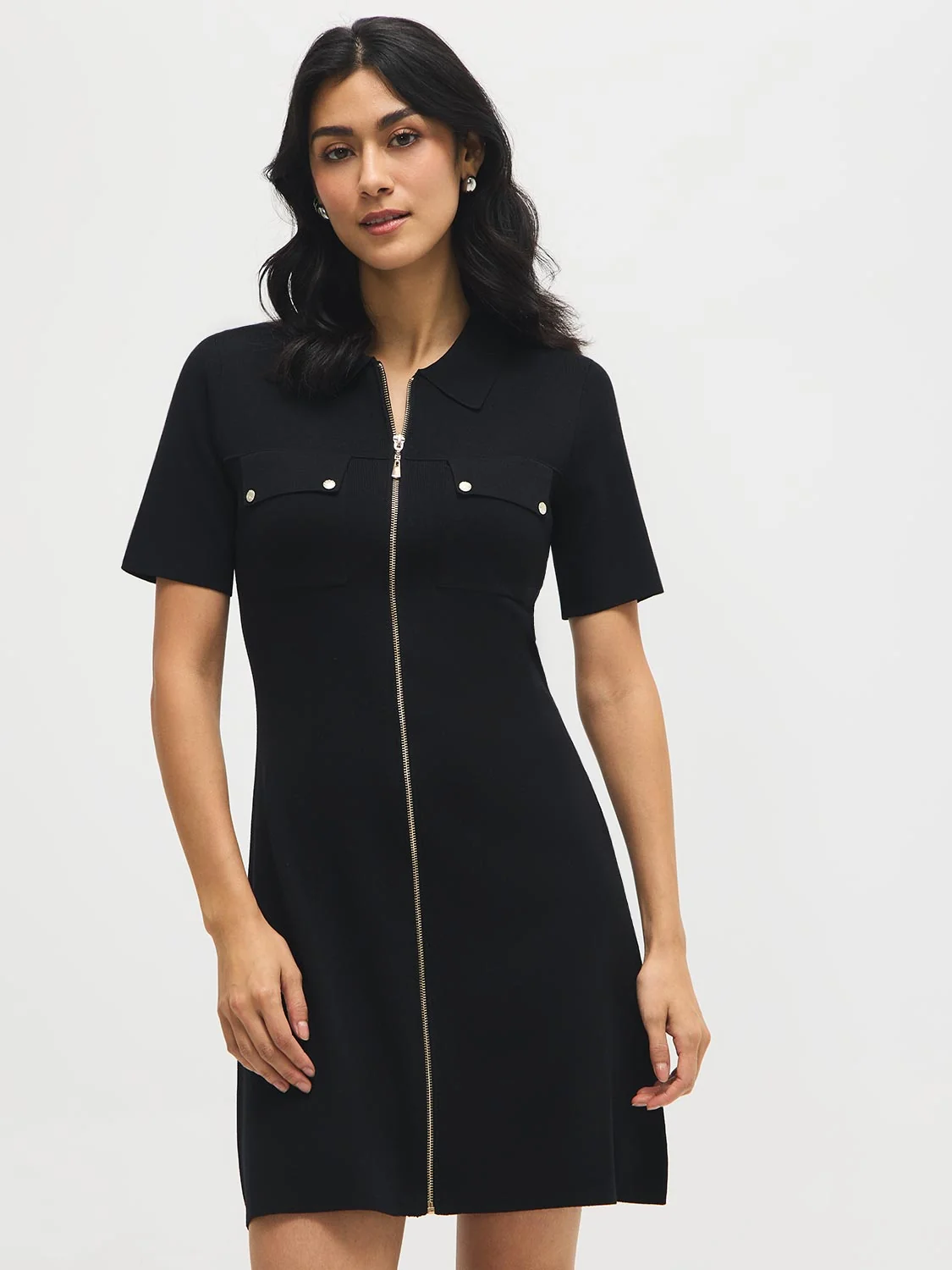 Zip-Front Mini Sweater Dress