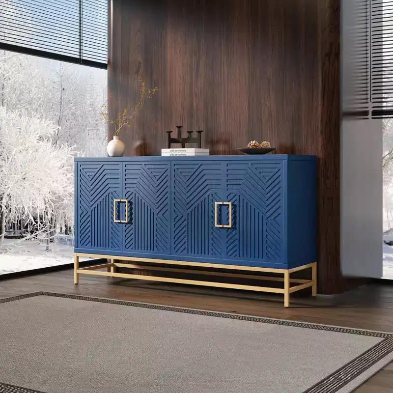 59.8 Retro Style Sideboard, Buffet Storage Cabinet with Adjustable Shelves, Metal Handles and Legs 4M-ModernLuxe