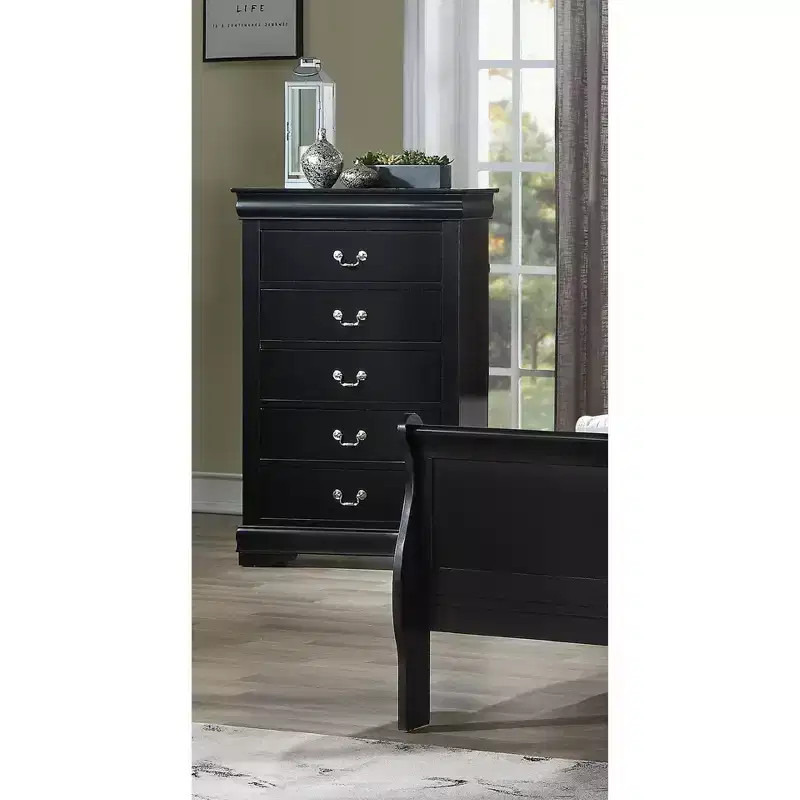 Okak Contemporary 5-Drawer Solid Wood Dresser Nightstand, Bedroom Storage with Sleek Brass Hardware, Simple Assembly