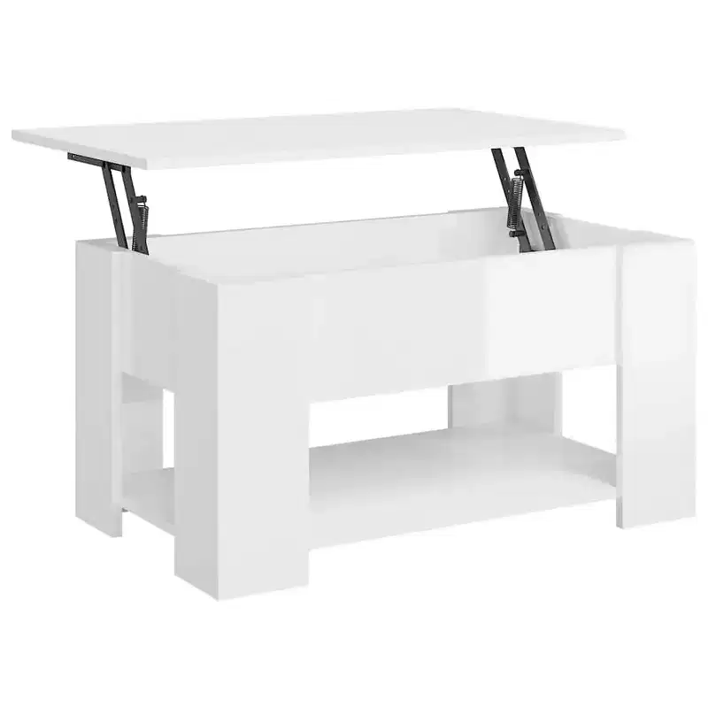 High Gloss White Lift-Top Coffee Table with Concealed Storage, Convertible Engineered Wood
