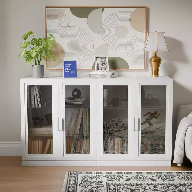 Dovelina Adjustable Hinges Cable Management! Black Sideboard Solves Storage Pain Points
