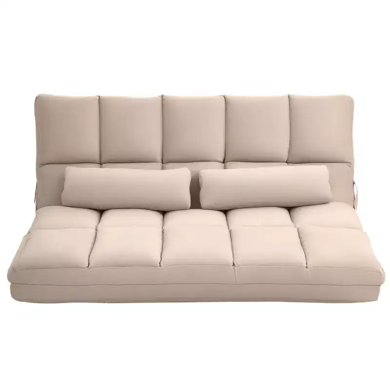 Convertible Floor Sofa Chair, Folding Couch Bed, Guest Chaise Lounge with 2 Pillows, Adjustable Backrest and Headrest, 51.25 L