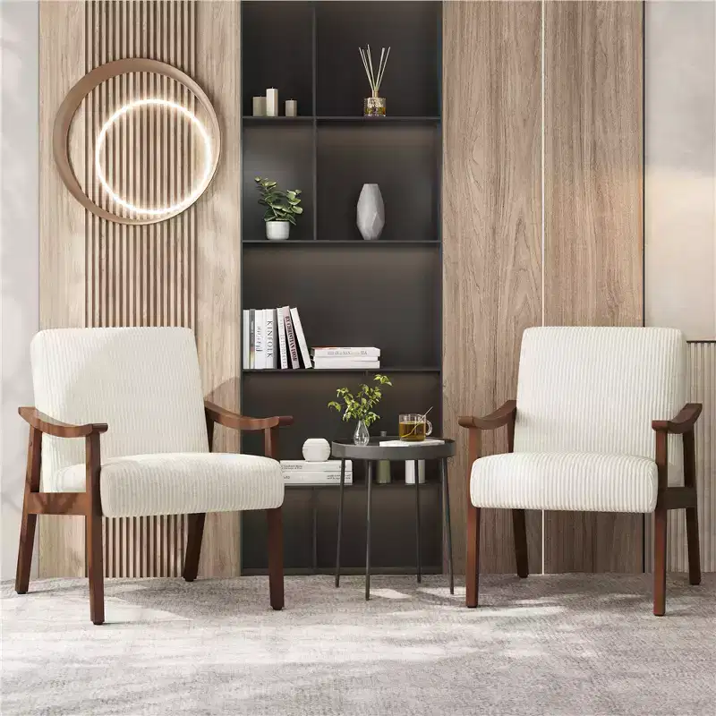 Yaheetech Set of 2 Mid-Century Modern Armchairs with Solid Wood Legs for Living Room, Bedroom, Guestroom