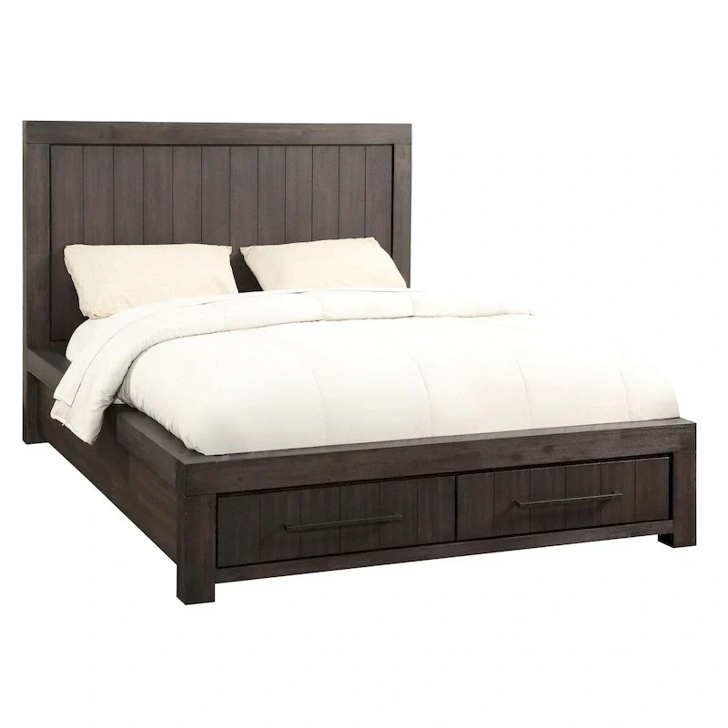 Adan King Size Storage Bed, Panel Design, 2 Drawers, Brushed Gray Brown