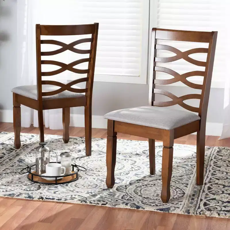 2pc LanierFabric Upholstered and Wood Dining Chair Set Gray/Walnut - Baxton Studio: Tapered Feet, Polyester Upholstery
