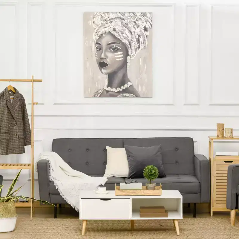Hand-Painted Canvas Wall Art for Living Room Bedroom, Painting Gold African Woman