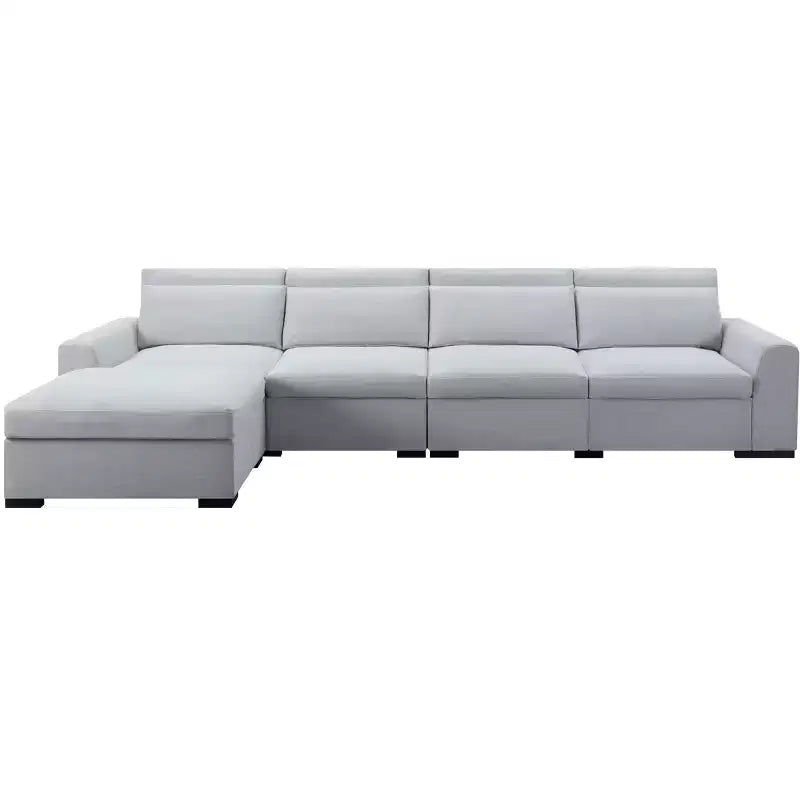 MAYEERTY 149 Inch Modular Sofa with Ottoman - Linen Blend Upholstery, Detachable Covers, Anti-Slip Leg Pads