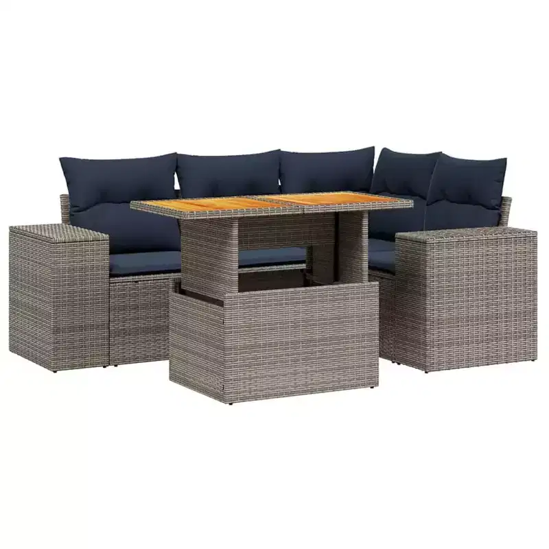 vidaXL 5 Piece Patio Sofa Set with Cushions Poly Rattan