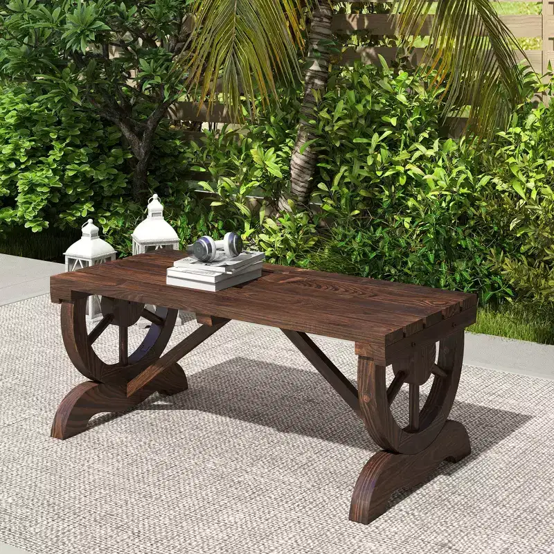 Outsunny 2-Person Garden Bench Outdoor Wagon Wheel Porch Bench for Backyard, Patio, Garden