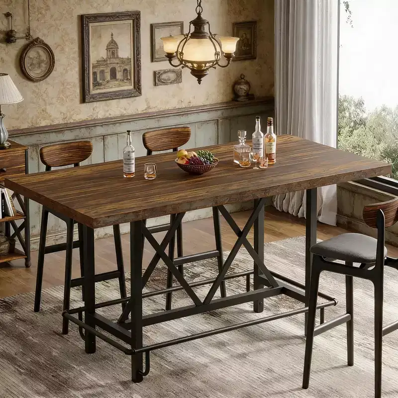 GDFStudio Mark Rustic Wood Metal Bar Height Table
