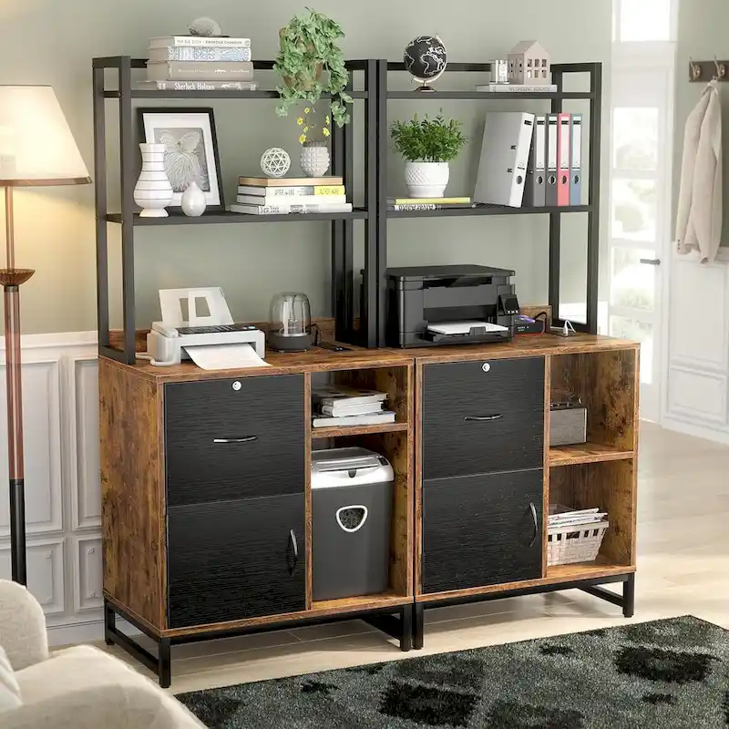 27.6 Wide Drawer File Cabinet, Wood Filing Cabinet With Charging Station and Locks