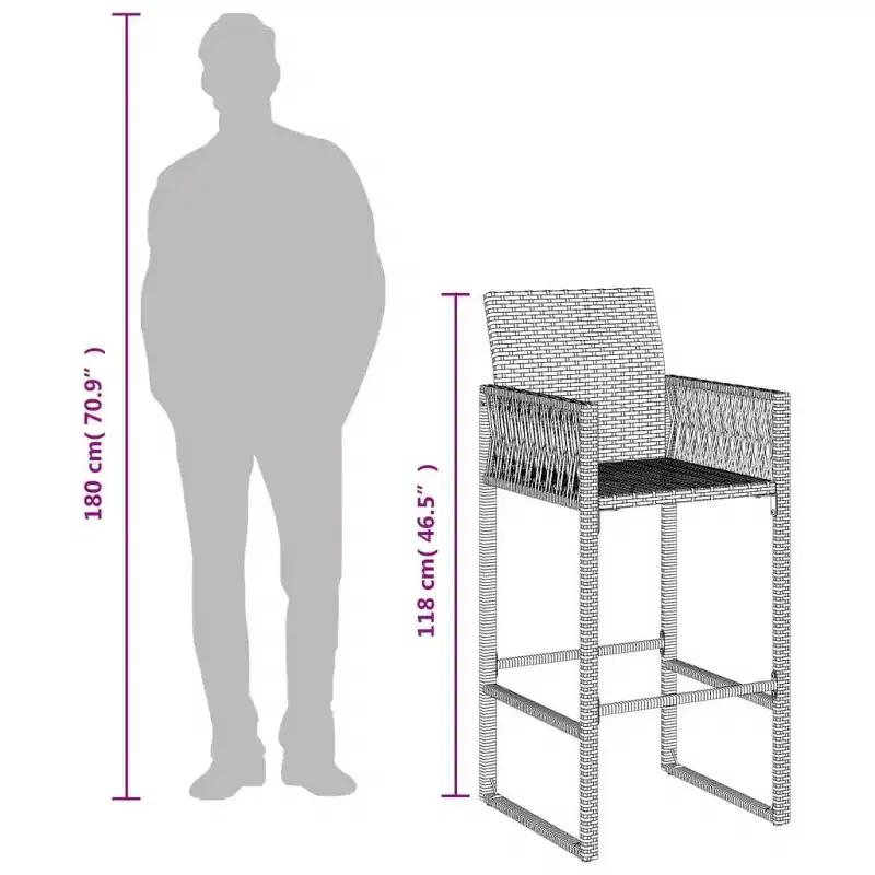 vidaXL Garden Bar Stool PE rattan, powder-coated steel, 100% polyester
