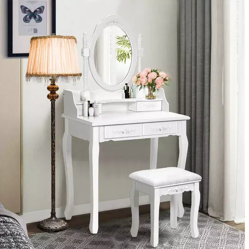 Vanity Wood Makeup Dressing Table Stool 4 Drawers Black/White