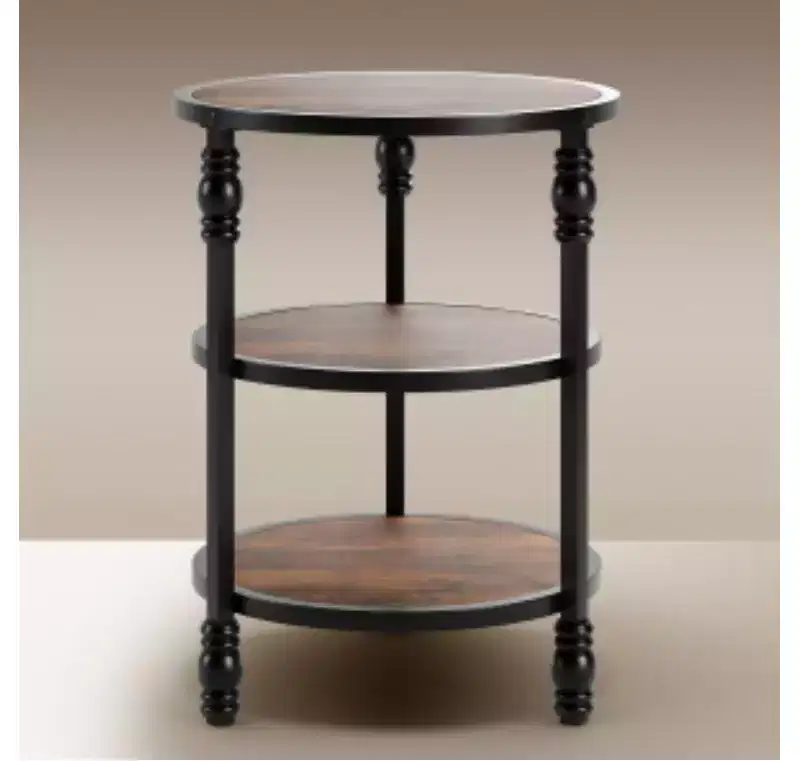 Black & Brown Round Side Table for 1, Iron Frame + Wood Top