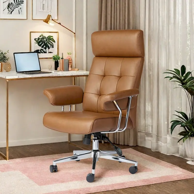 Ergonomic High-Back PU Leather Office Chair, Tufted Backrest, 360° Swivel, 265 lb Capacity