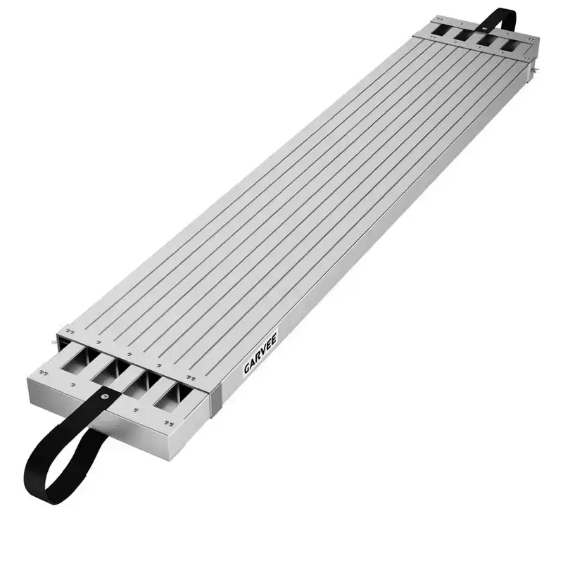 Aluminum Telescoping Plank 440 lbs Cap., Adjustable Extension Board with Anti-Slip Platform & Safety Straps, Lightweight Scaffold Ladder Accessory