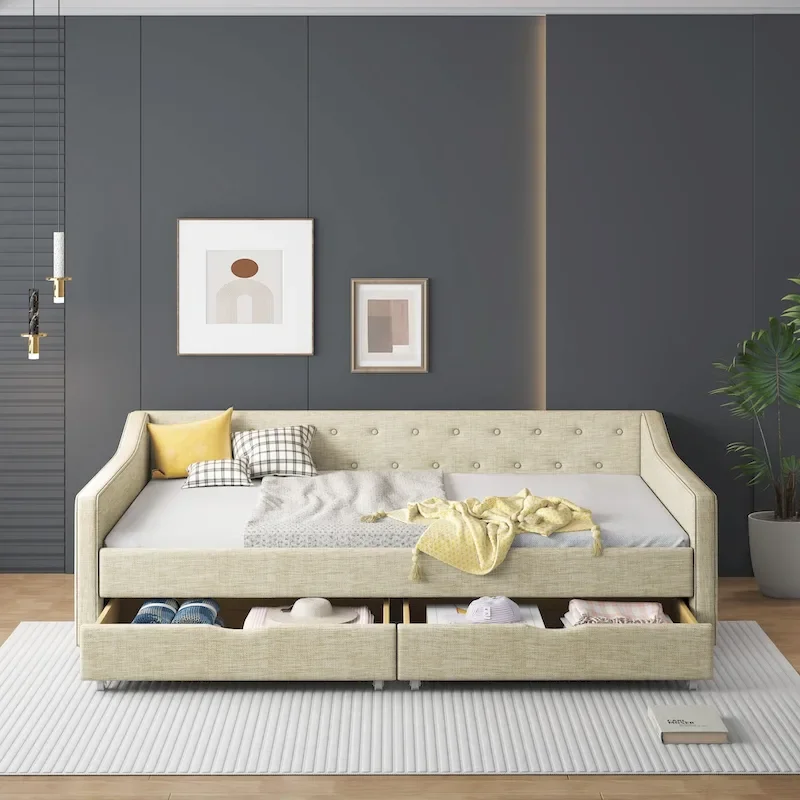 Full Size Upholstered Daybed with Storage Drawers