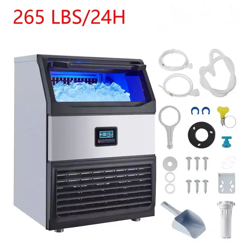 Garvee 265 LBS/24H Commercial Ice Maker Stainless Steel Ice Cube Machine With 55 lbs Basket