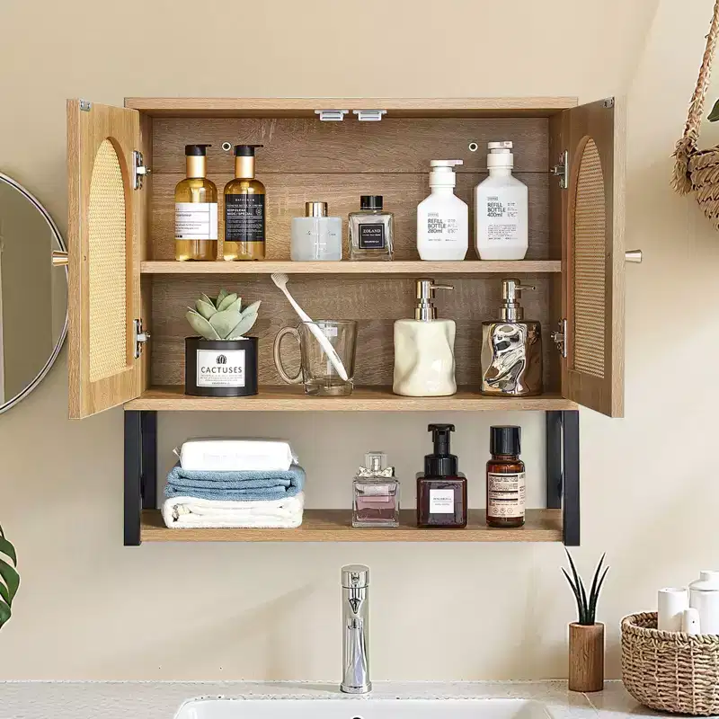 VEVOR Bathroom Wall Cabinet, with 2 Doors and Adjustable Shelf,Over the Toilet Storage Medicine Cabinet Wall Mounted,with Shelves&Open Partition,Brown