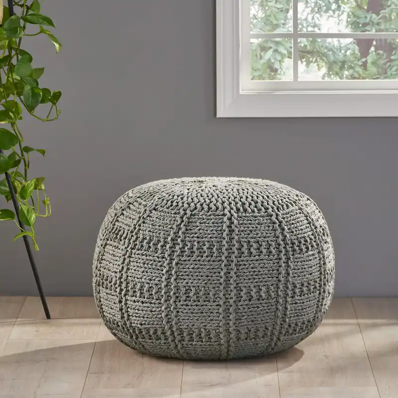 Handcrafted Modern Fabric Pouf | Round Ottoman Footrest | Boho Living Room Decor