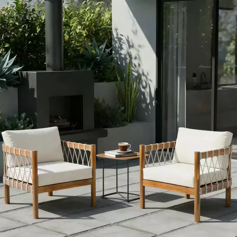 Christopher Knight Home Adalyn Outdoor Chair Acacia Wood with Beige Cushions and Rope Weave