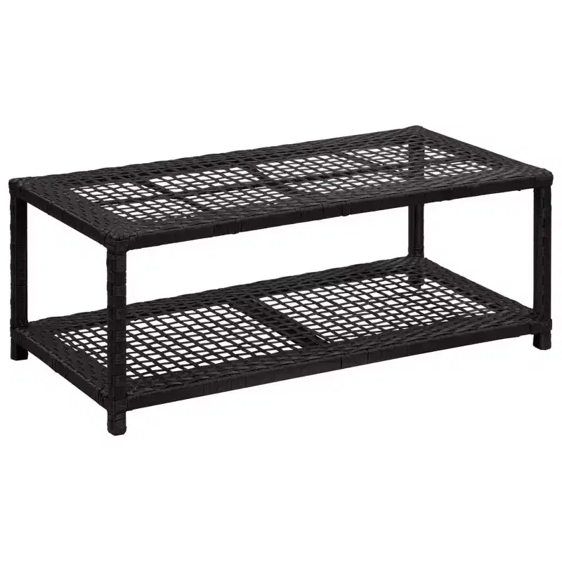 vidaXL Shoe Bench Black Poly Rattan, Metal - Black