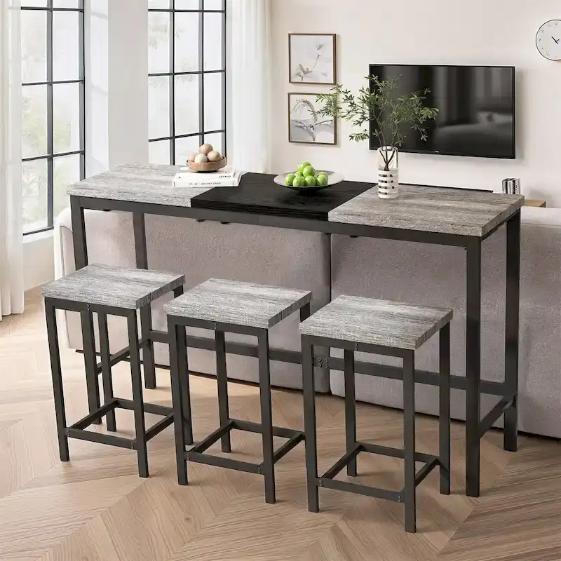 4-Piece Pub Set with Convenient Hanging Stool Design