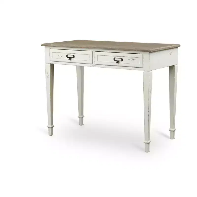 Dauphine Traditional French Accent Writing Desk White/Light Brown - Baxton Studio: Farmhouse Style, Storage Shelf