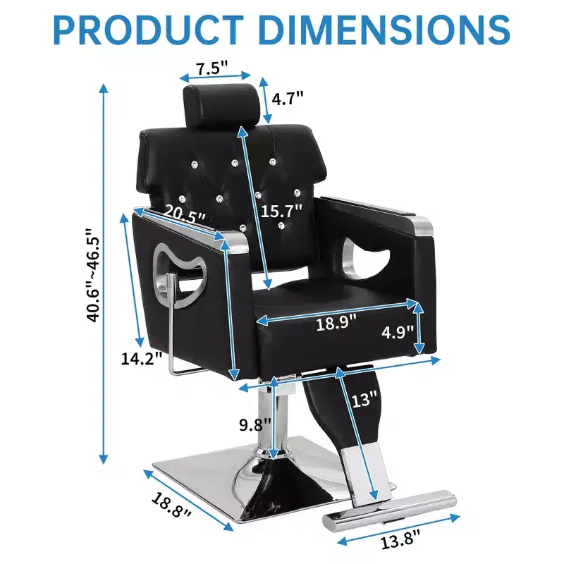 Reclining Barber & Salon Chair, Adjustable Height, 360° Swivel, PU Leather, 330LBS