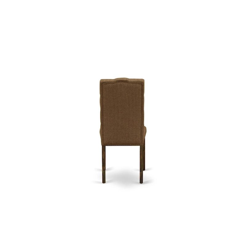 East West Furniture Kitchen Table Set- a Dining Table and Brown Linen Fabric Chairs, Distressed Jacobean(Pieces Options)