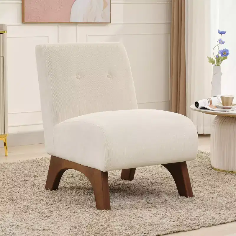 Corduroy Upholstered Armless Accent Chair Solid Wood Legs Modern Slipper Reading Chair