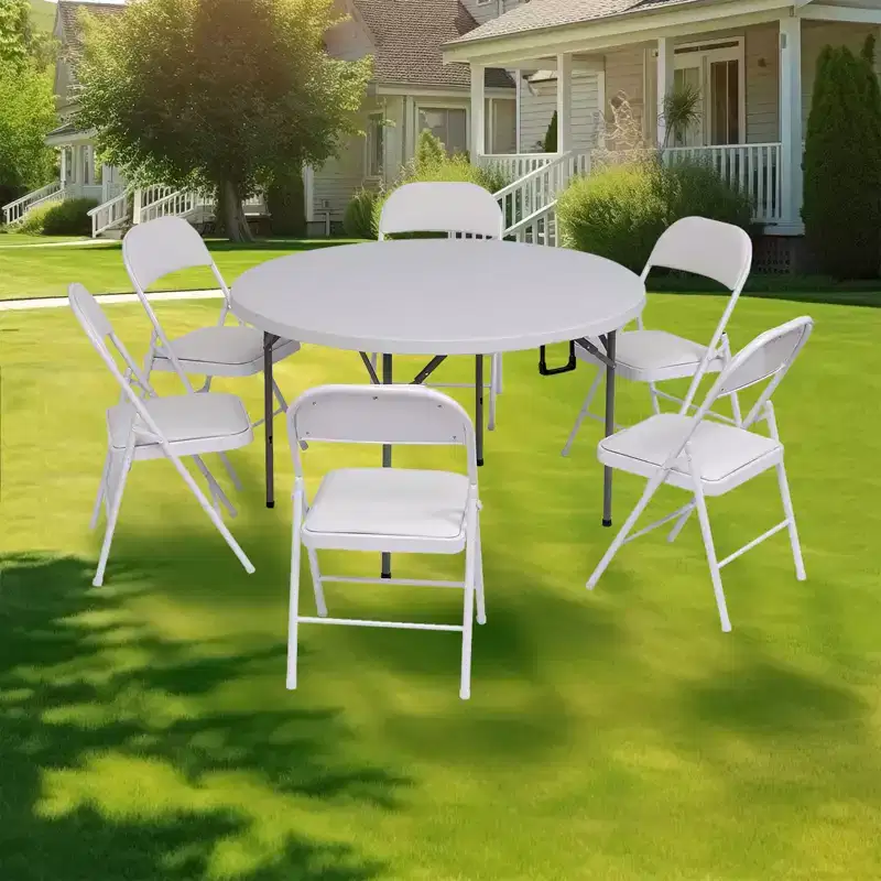 SUGIFT 4 Pack Folding Chairs with Padded Seats, Metal Frame with Pu Leather Seat & Back, White