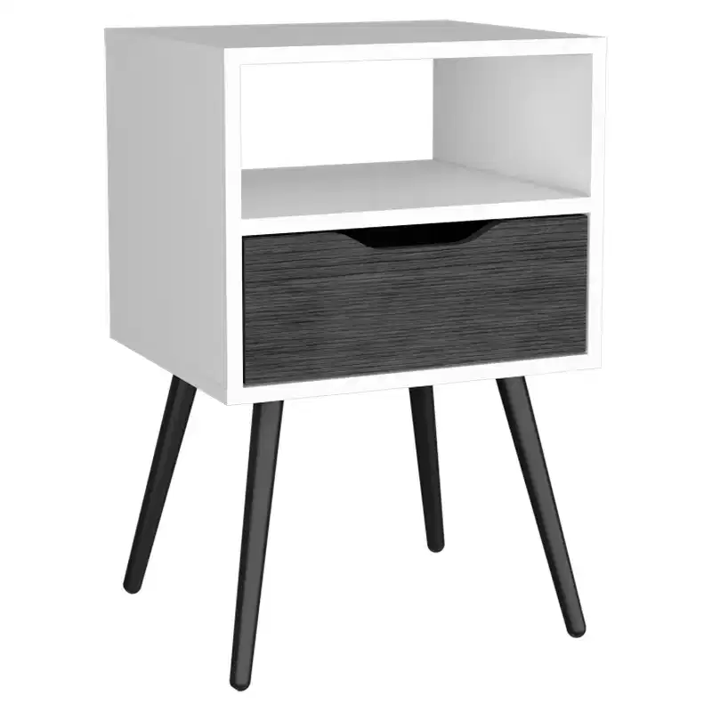 Designed for everyday convenience, this Otom Nightstand , Superior Top, One Open Shelf, One Drawer, Four Legs -Smokey Oak / White offers a.