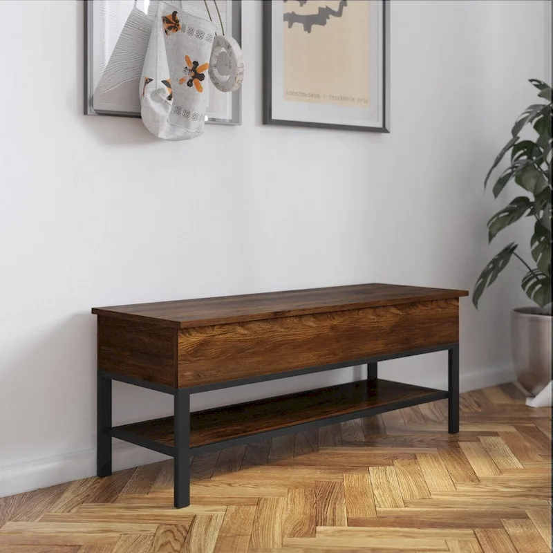 Farmhouse Entryway Bench with Hinged Lift Top and Storage