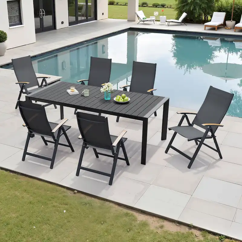 7-Piece Furniture Set Outdoor Patio Dining Table and Folding Chairs