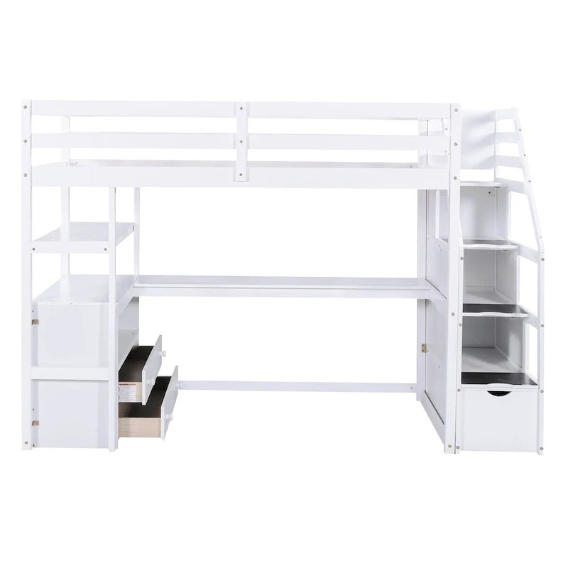Twin Size Loft Bed with Desk and Shelves