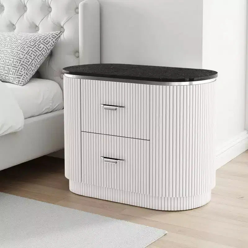 Royal Hampton Nightstand w 2 Drawers, Black Stone Top