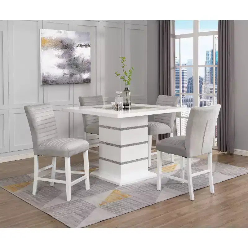 Acme Furniture 19" Elizaveta Accent Chair: Gray Velvet, White High Gloss, Faux Diamond Inlay