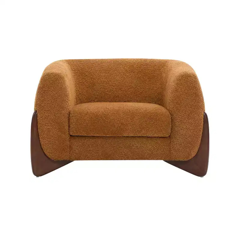 Birch Wood Boucle Upholstered Club Chair