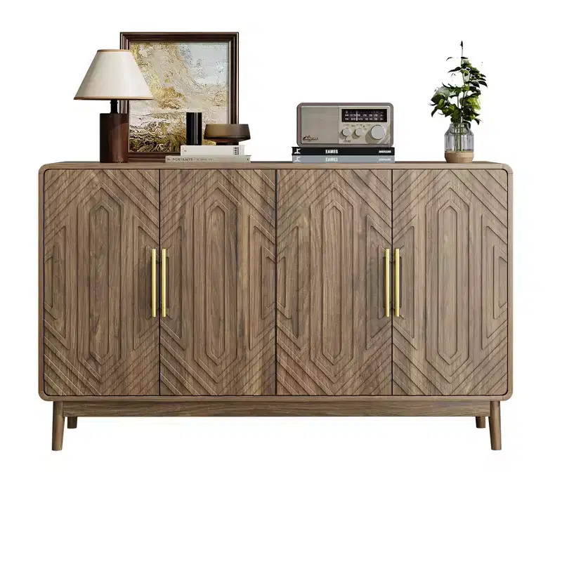 Walnut 4-Door Accent Cabinet with Storage for Dining or Living Room