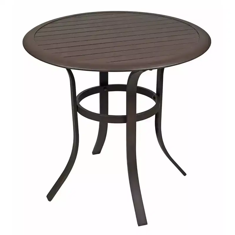 Garden Elements Round Outdoor Patio Bistro Table, Aluminum Frame with Slat-Top Tabletop, 30